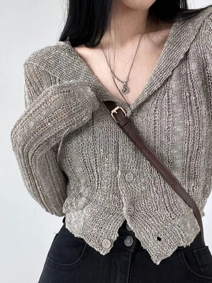 [Preorder] V-neck ribbed knit cardigan
