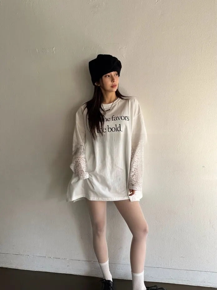 [Preorder] Fortune T-shirt with layered lace sleeve