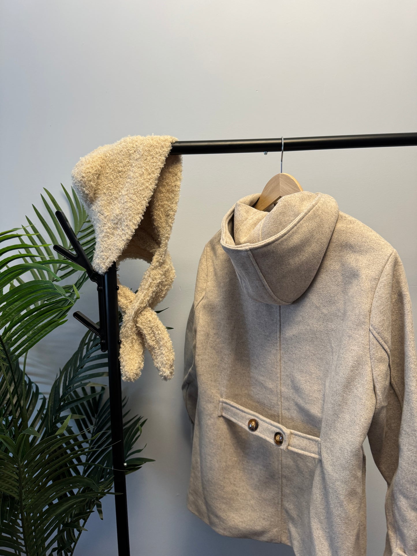 Long zip-up jacket with buttons on back