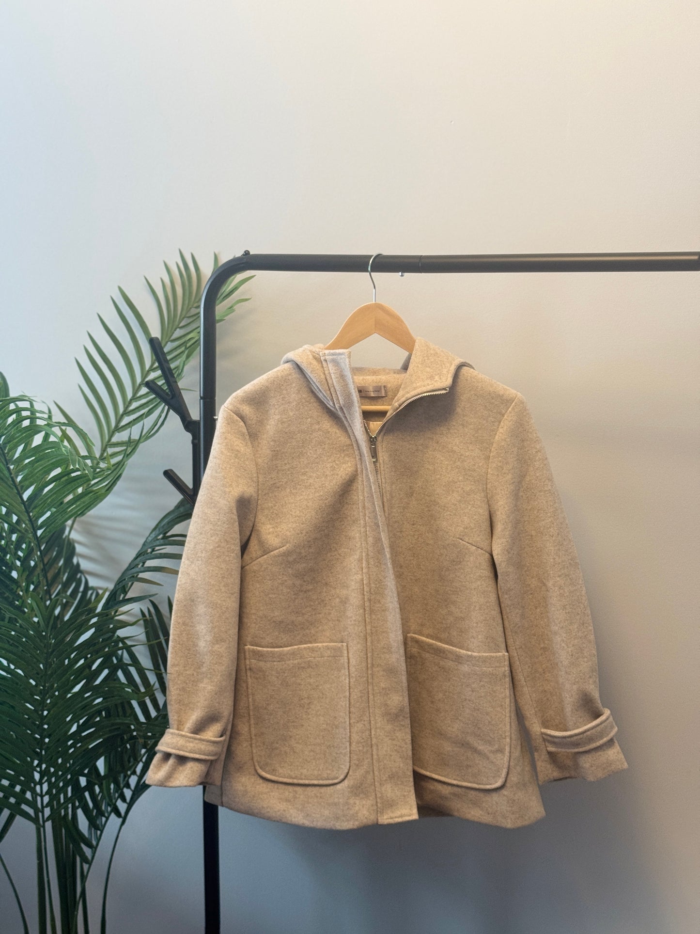 Long zip-up jacket with buttons on back