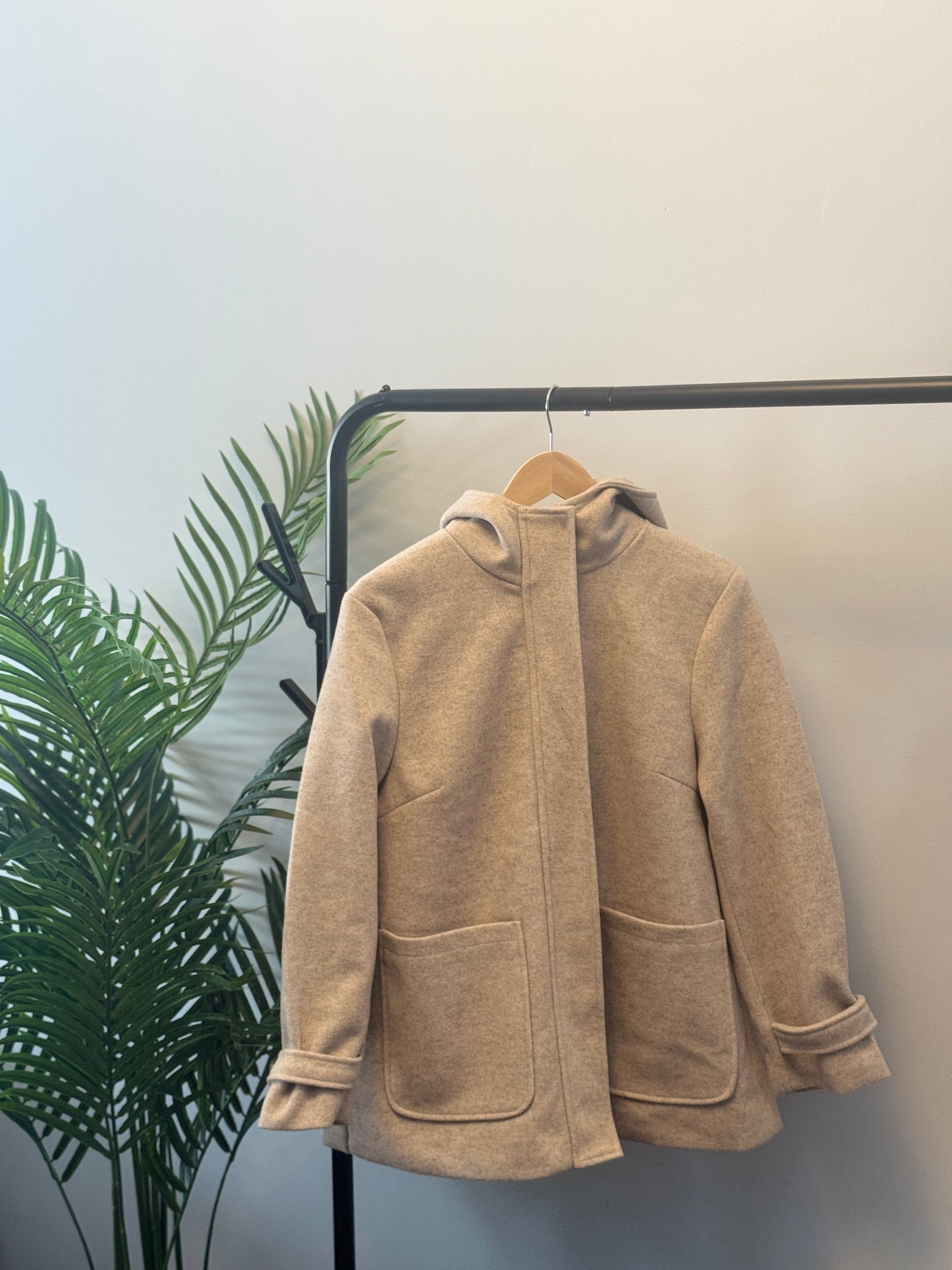 Long zip-up jacket with buttons on back