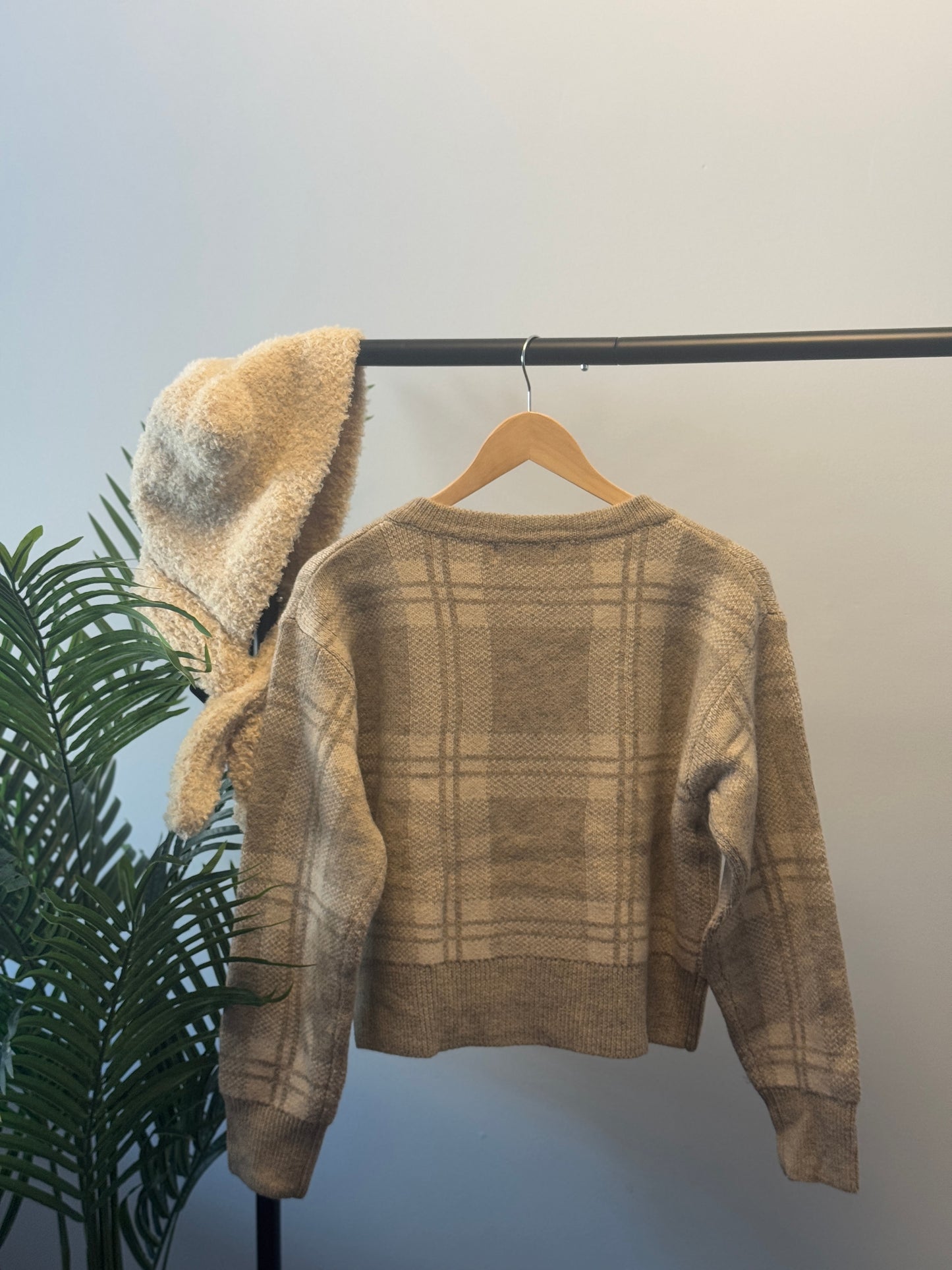 Checkered button-up cardigan