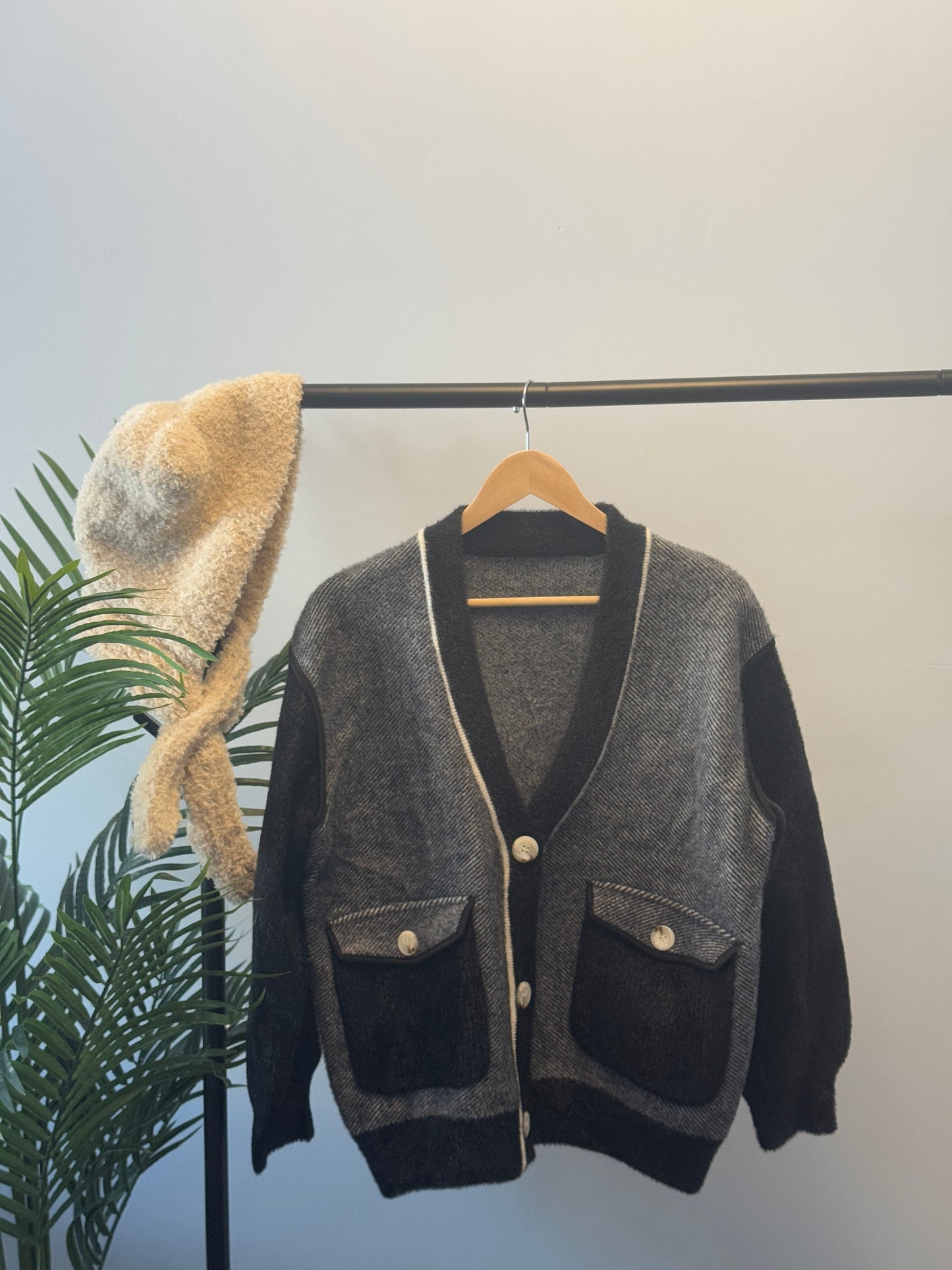 V-neck button-up cardigan with pockets